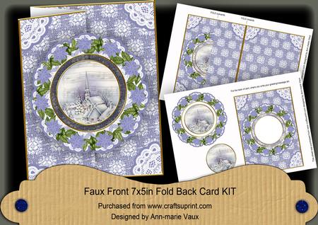 Blue Church Doily Faux Fold Back Card Mini Kit