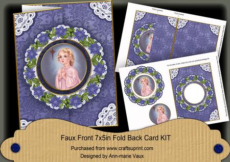 Pray Girl Blue Doily Faux Fold Back Card Mini Kit