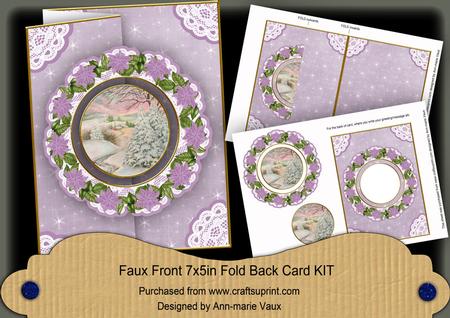 Snowscene2 Lilac Doily Faux Fold Back Card Mini Kit