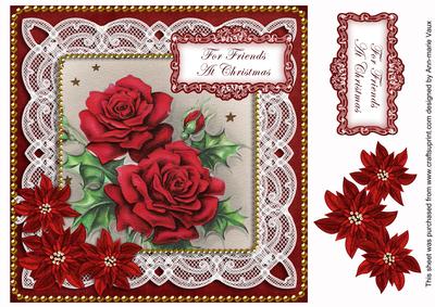 Red Roses for Friends at Christmas 8in Sentiment Topper