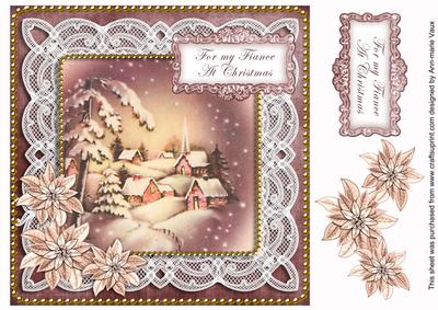 Snowy Village My Fiance at Christmas 8in Sentiment Topper