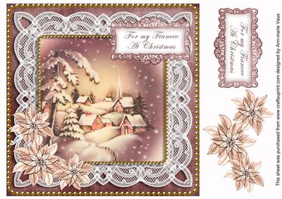 Snowy Village My Fiancee at Christmas 8in Sentiment Topper