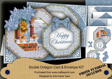 Bell Pull Angels Happy Christmas Double Octagon Card & E Kit