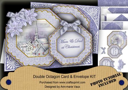 Blue Church Mum & Dad at C Double Octagon Card & E Kit