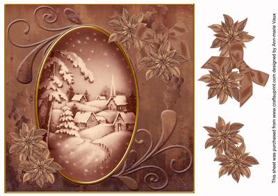 Snowy Village Dusky Pink Toned 8in Swirl Decoupage Topper