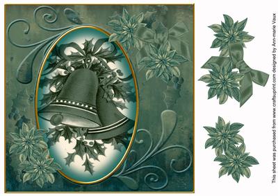 Christmas Bells Teal Toned 8in Swirl Decoupage Topper