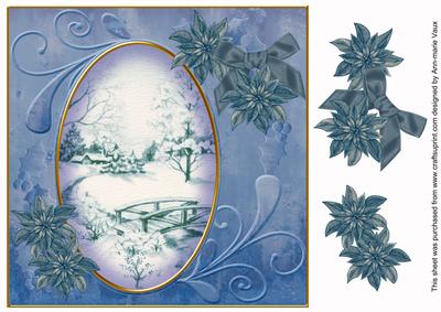 Snow Scene1 Blue Toned 8in Swirl Decoupage Topper