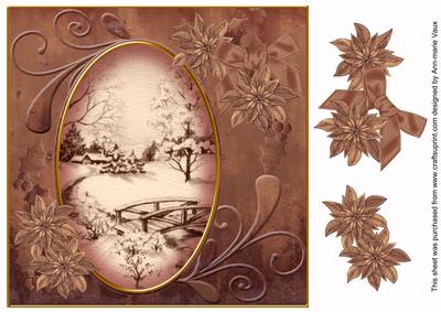 Snow Scene1 Dusky Pink Toned 8in Swirl Decoupage Topper