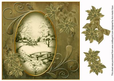 Snow Scene1 Olive Toned 8in Swirl Decoupage Topper
