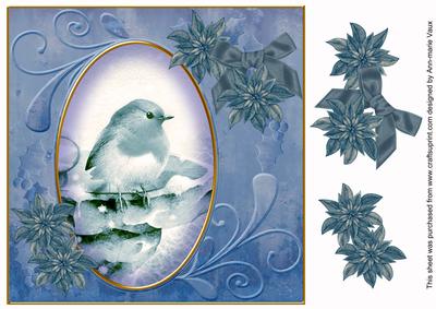 Robin1 Blue Toned 8in Swirl Decoupage Topper