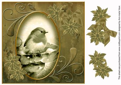 Robin1 Olive Toned 8in Swirl Decoupage Topper