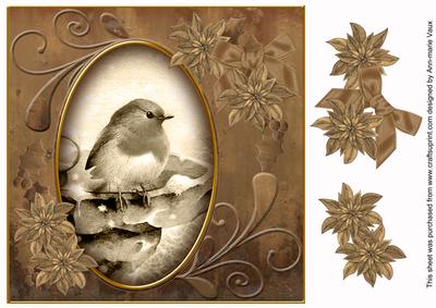 Robin1 Tea Toned 8in Swirl Decoupage Topper