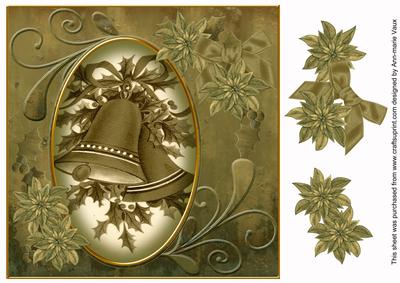 Christmas Bells Olive Toned 8in Swirl Decoupage Topper