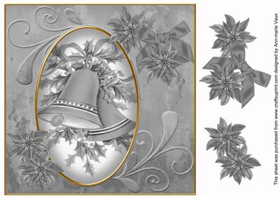 Christmas Bells Silver Toned 8in Swirl Decoupage Topper