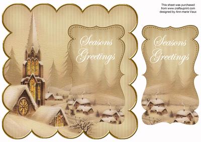 Snow Steeple Seasons Greetings 8in Scallop Topper