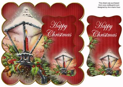 Lantern Red Happy Christmas 8in Scallop Topper