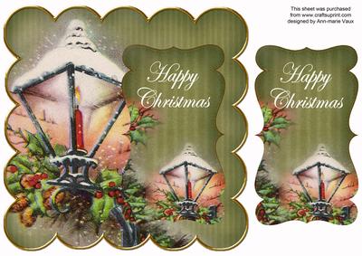 Lantern Olive Happy Christmas 8in Scallop Topper