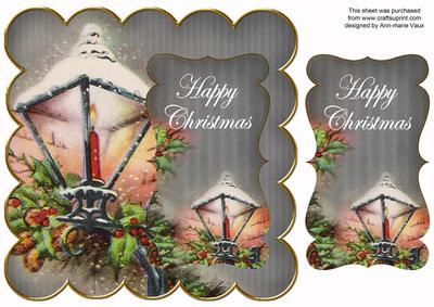 Lantern Silver Happy Christmas 8in Scallop Topper