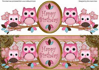 Pink Owls Happy Birthday Large Dl Decoupage Step by Step