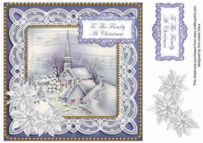 Blue Church Family at Christmas 8in Sentiment Topper