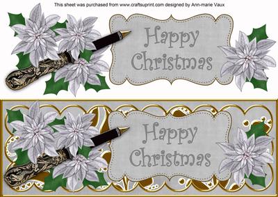 Silver Poinsettia Happy Christmas Xl Dl Decoupage Topper