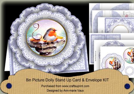 Blue Robin Christmas Wishes 3D Picture Doily Card & En Kit