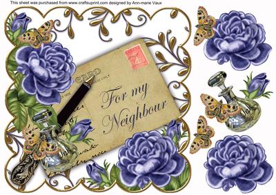 Blue Rose My Neighbour 8in W Scallop Decoupage Topper