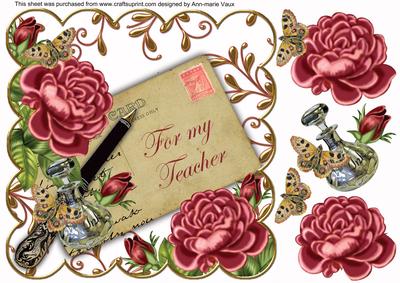 Dpink Rose My Teacher 8in White Scallop Decoupage Topper