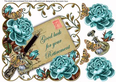 Teal Rose Your Retirement 8in W Scallop Decoupage Topper