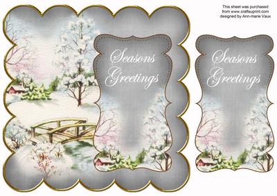 Silver Snowscene Seasons Greetings 8in Scallop Topper