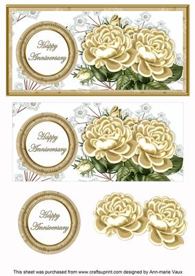 Cream Roses Happy Anniversary Dl Decoupage Topper