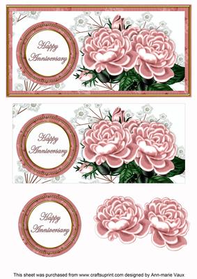 Pink Roses Happy Anniversary Dl Decoupage Topper