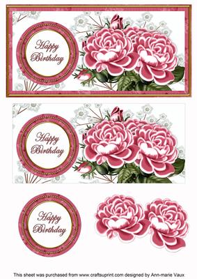 Cerise Roses Happy Birthday Dl Decoupage Topper