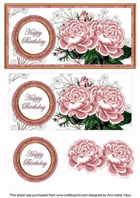 Pink Roses Happy Birthday Dl Decoupage Topper
