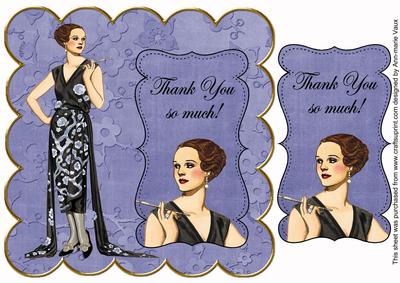 Blue Fashion Lady Thank You 8in Scallop Topper