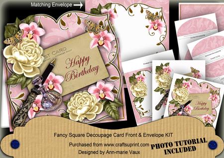C Rose P Orchid Happy Birthday Fancy Sq Deco Card & E Kit