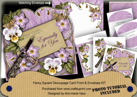 Lilac Pansy Especially for You Fancy Sq Deco Card & E Kit