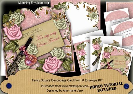 Pink Olive Rose Dear Friend Fancy Sq Deco Card & E Kit