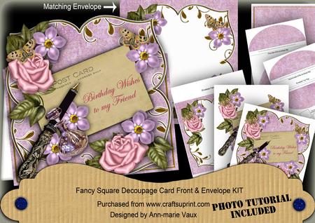 Pink Rose Birthday Wishes Friend Sq Deco Card & E Kit