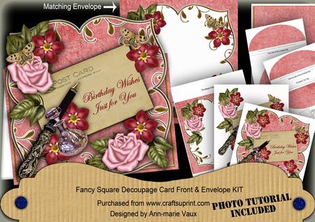Pink Rose Red Fmk Just for You Sq Deco Card & E Kit
