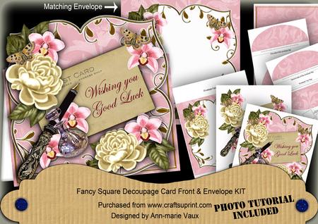 Cream Rose Pink O Good Luck Sq Deco Card & E Kit