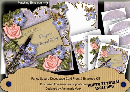 Peach Blue Fmk Special Day Sq Deco Card & E Kit