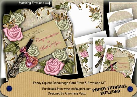 Pink Olive Rose Congratulations to Both Sq Deco Card & E Kit