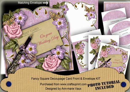 Pink Roses Wedding Day Sq Deco Card & E Kit