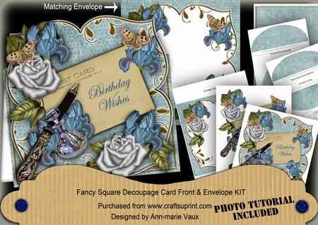 Blue Iris Birthday Wishes Sq Deco Card & E Kit