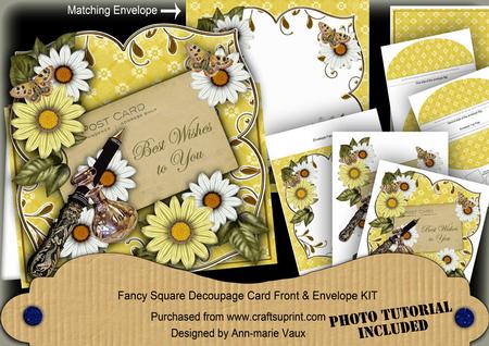 Lemon Daisy Best Wishes Fancy Sq Deco Card & E Kit