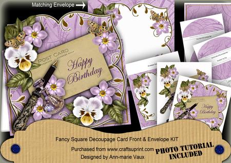 Lilac Fmk Happy Birthday Fancy Sq Deco Card & E Kit