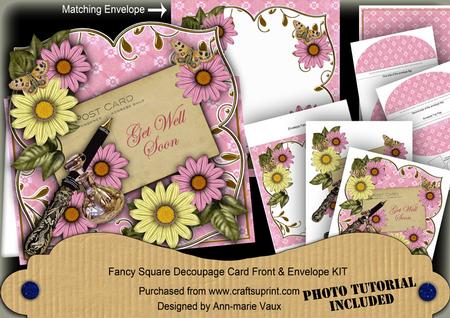 Pink Daisy Get Well Soon Fancy Sq Deco Card & E Kit