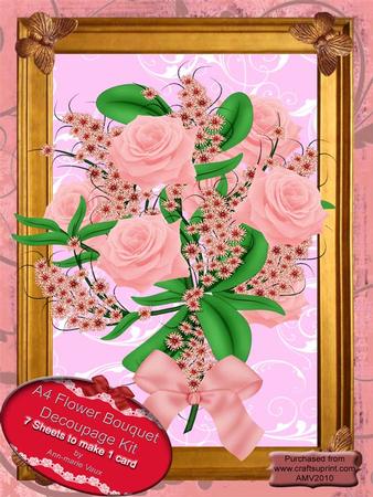 A4 Extreme Decoupage Pink Rose Bouquet Kit