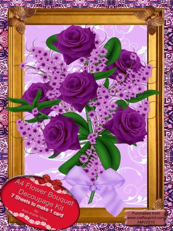 A4 Extreme Decoupage Lilac and Purple Rose Bouquet Kit